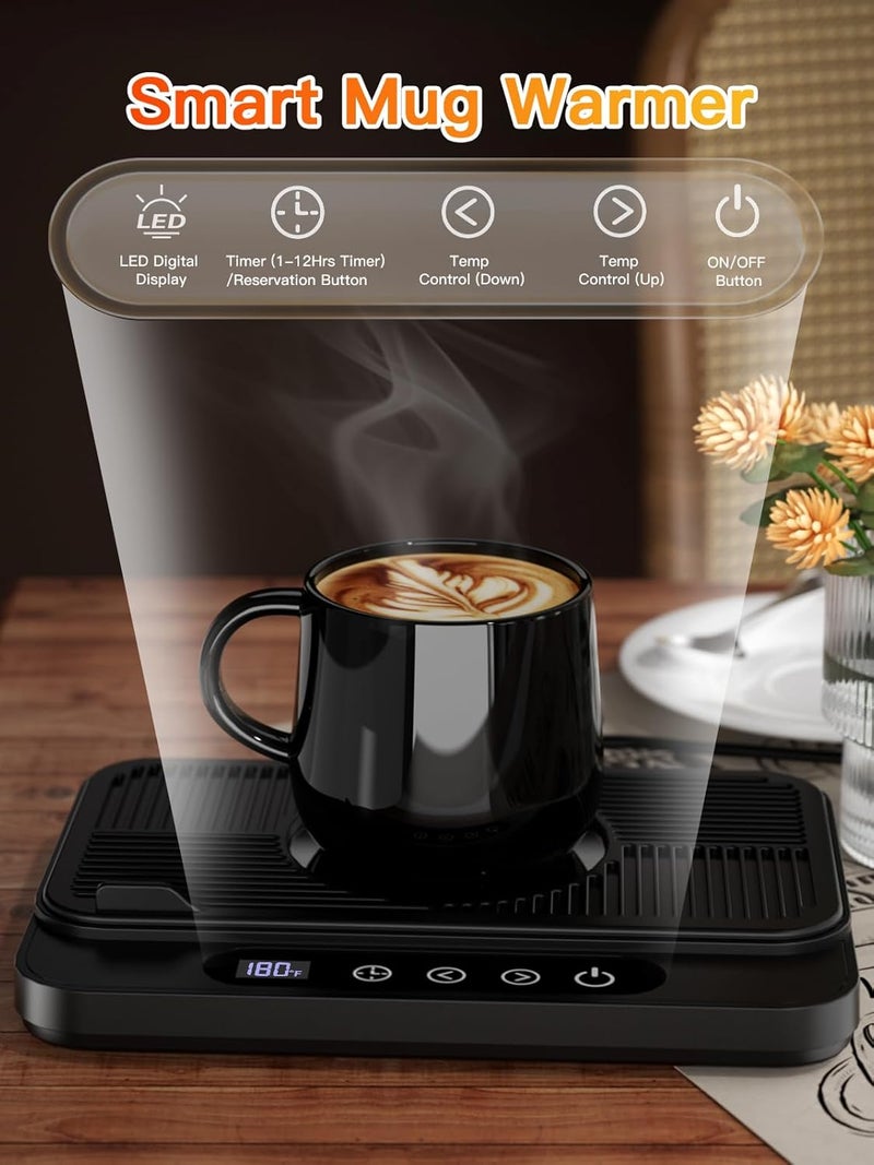 Misby Coffee Mug Warmer, 50W Large Heating Panel Mug Warmer with 6-Temp Settings, 8H Auto Shut-Off, 12H Timer, Ultra-Thin Design, Coffee Warmer for Desk, Ideal for Home, Office, and Travel (Black) - Image 5